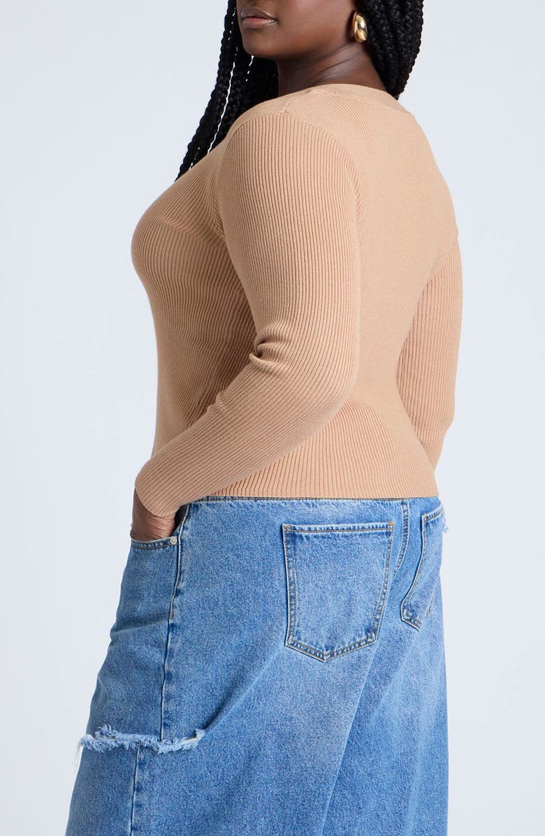 ELOQUII Fitted V-Neck Rib Cardigan, Alternate, color,