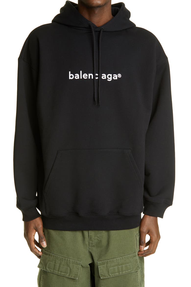 Copyright Logo Oversize Men's Hoodie, Main, color, BLACK/ WHITE