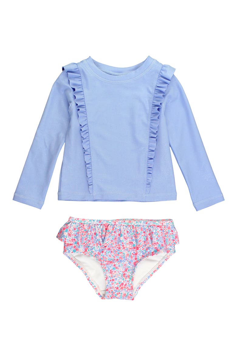 KIds Shimmer Ruffled Two-Piece Rashguard Swimsuit, Main, color, PERIWINKLE