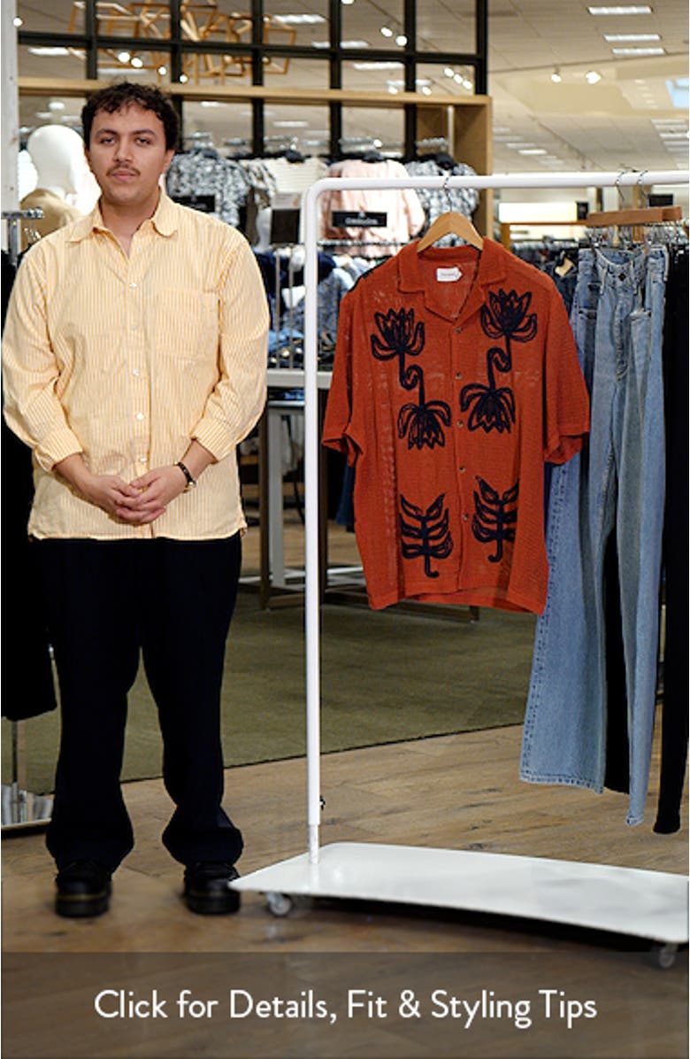 Oversize Floral Appliqué Camp Shirt, sales video thumbnail