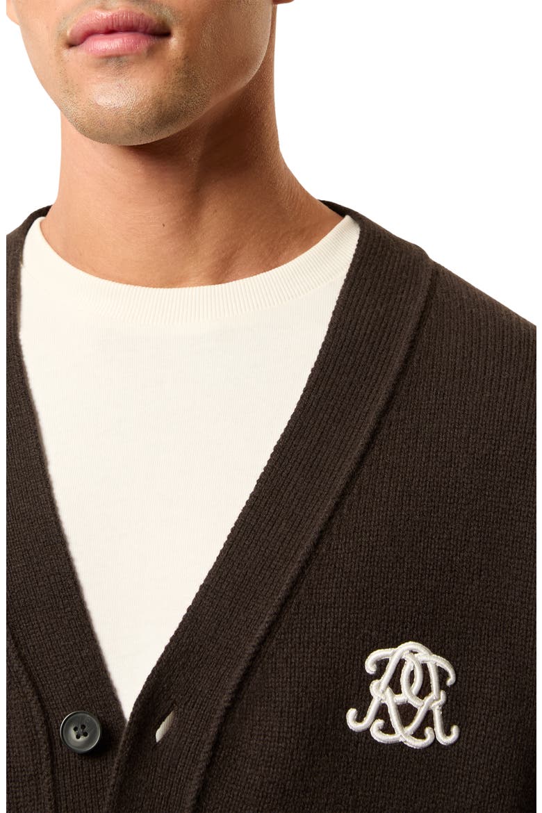 Morris Embroidered Wool Cardigan, Alternate, color, BROWN