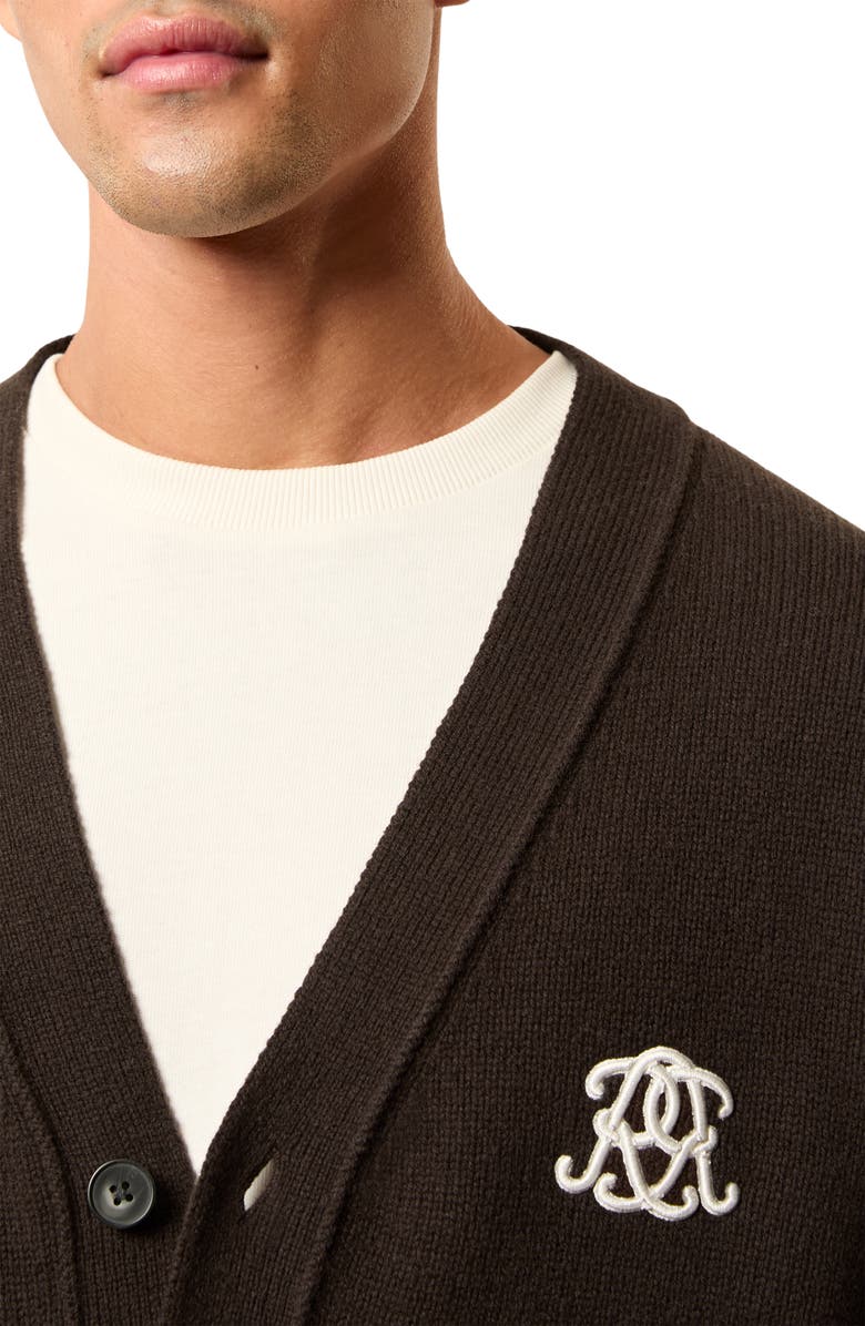 Reiss Morris Embroidered Wool Cardigan, Alternate, color, Brown