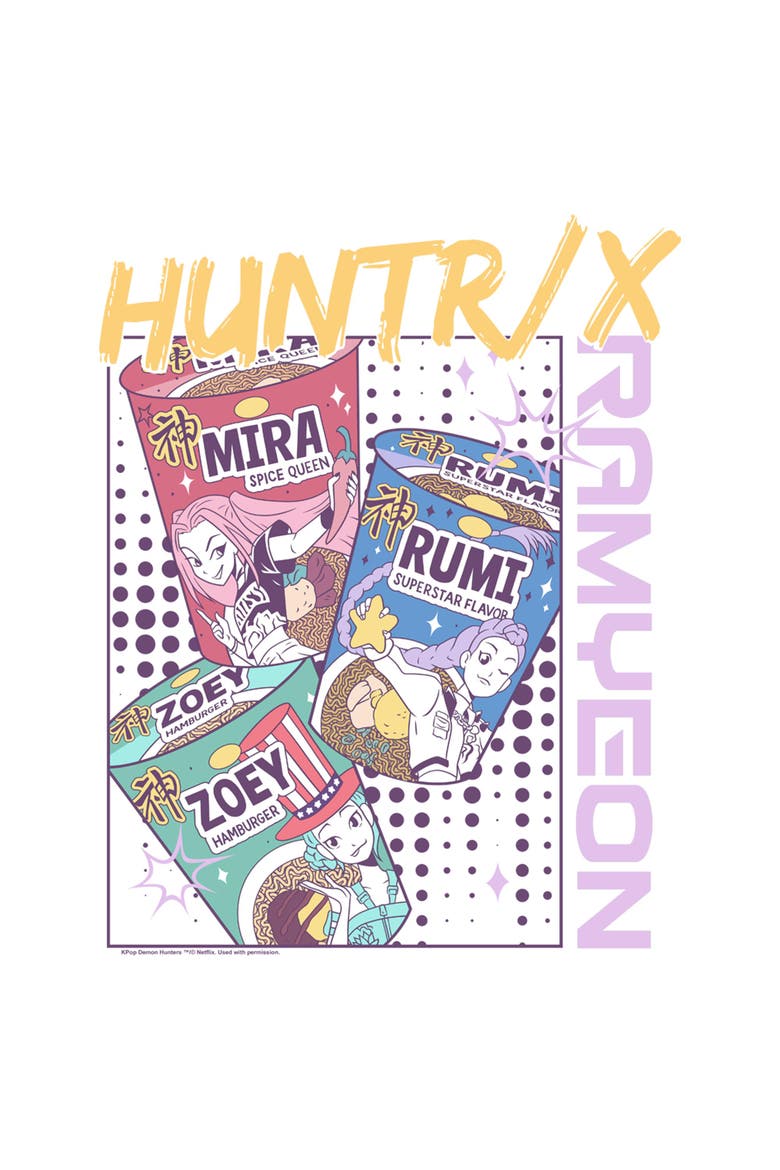 Mens KPop Demon Hunters Huntrix Instant Ramyeon T Shirt, Alternate, color, White