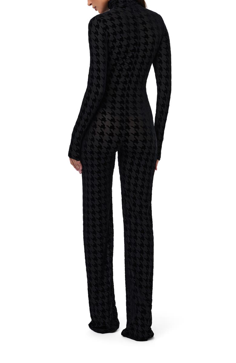 Naked Wardrobe Burnout Long Sleeve Jumpsuit, Alternate, color, Black Houndstooth