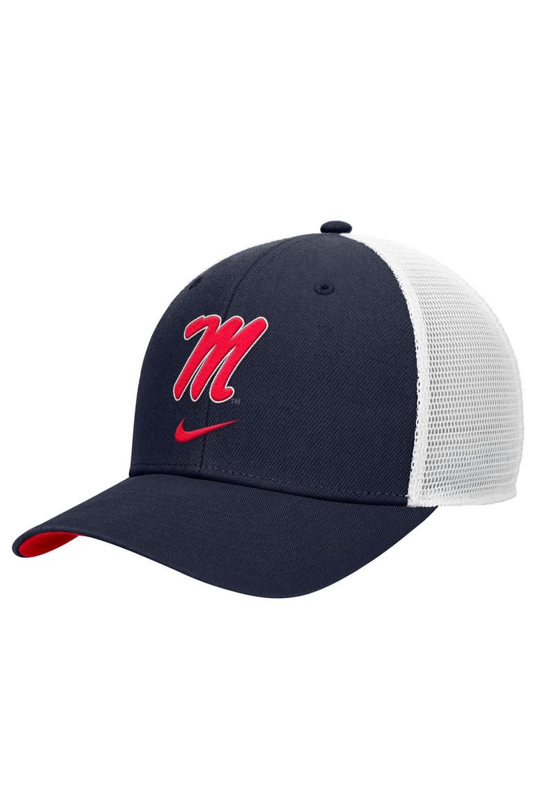 Men's Nike Navy Ole Miss Rebels Rise Trucker Dri-FIT Adjustable Hat, Main, color, Navy