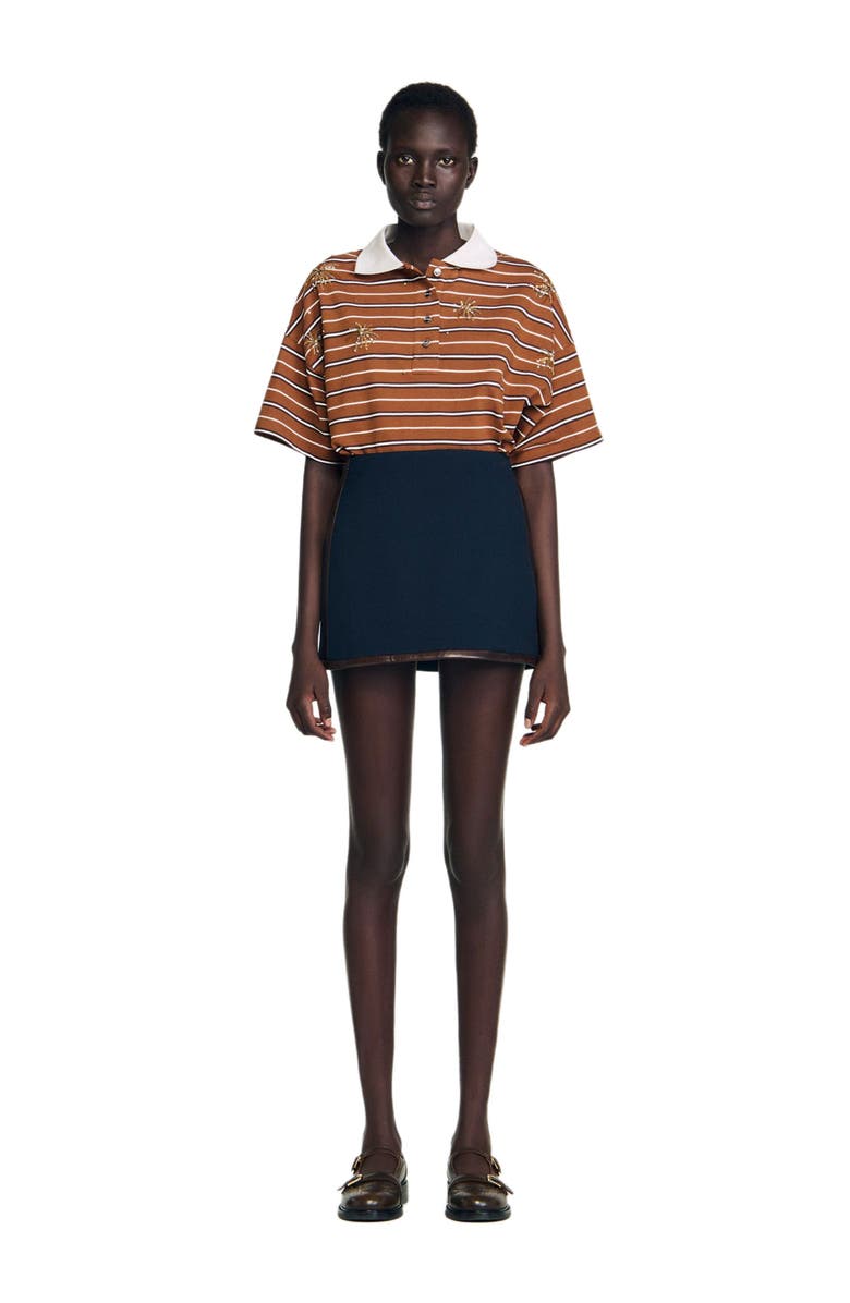 SANDRO Short skirt with leather bands, Alternate, color, Navy Blue