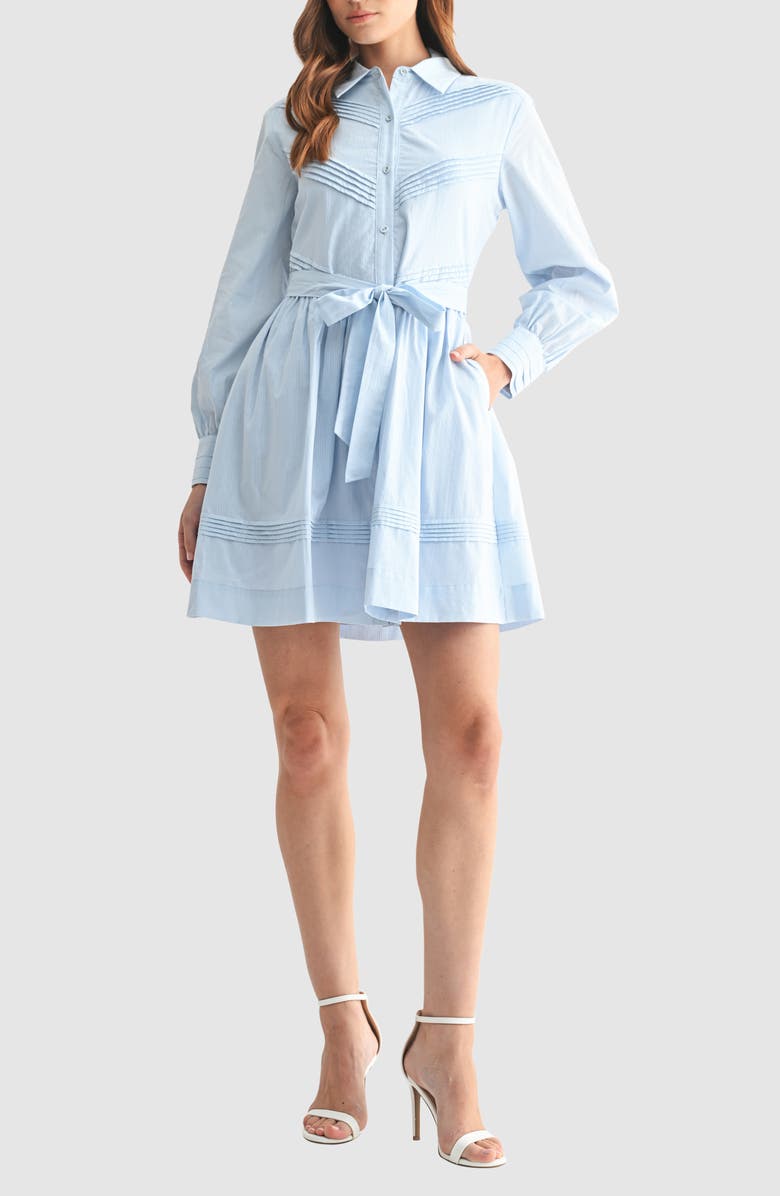 Mila Mae Long Sleeve Belted Cotton Shirtdress, Alternate, color, Light Blue