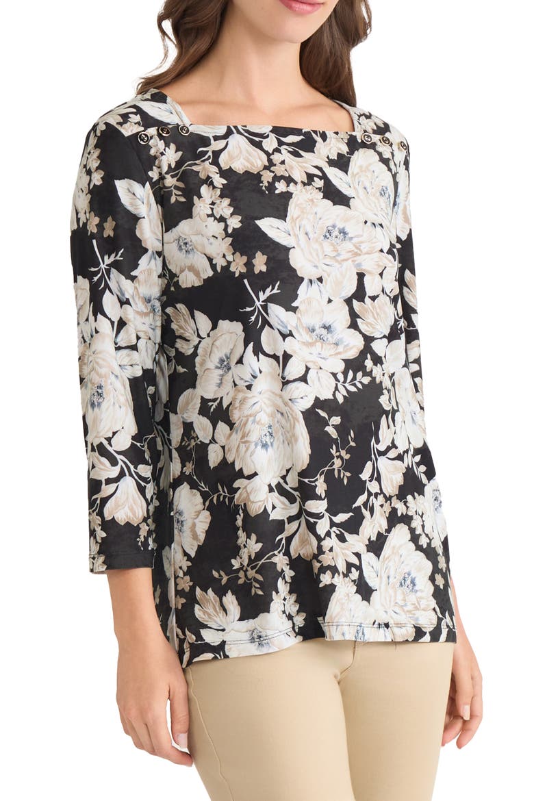 Floral Square Neck Top, Alternate, color, JONES BLACK MULTI