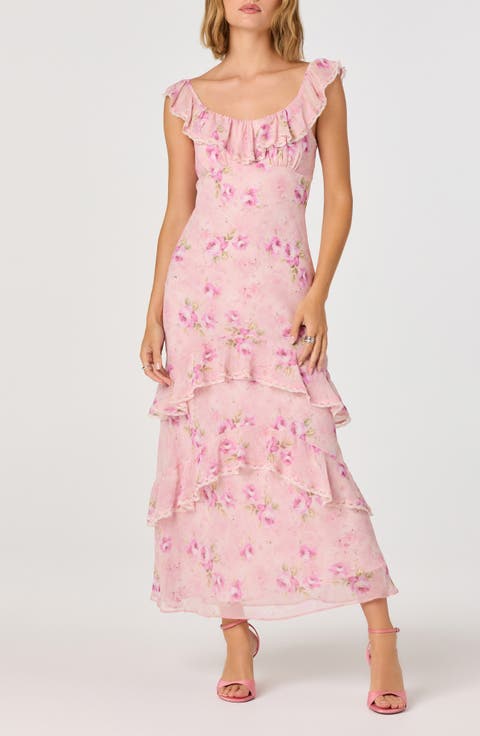 Laisha Floral Ruffle Trim Midi Dress