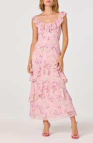 ASTR the Label Laisha Floral Ruffle Trim Midi Dress