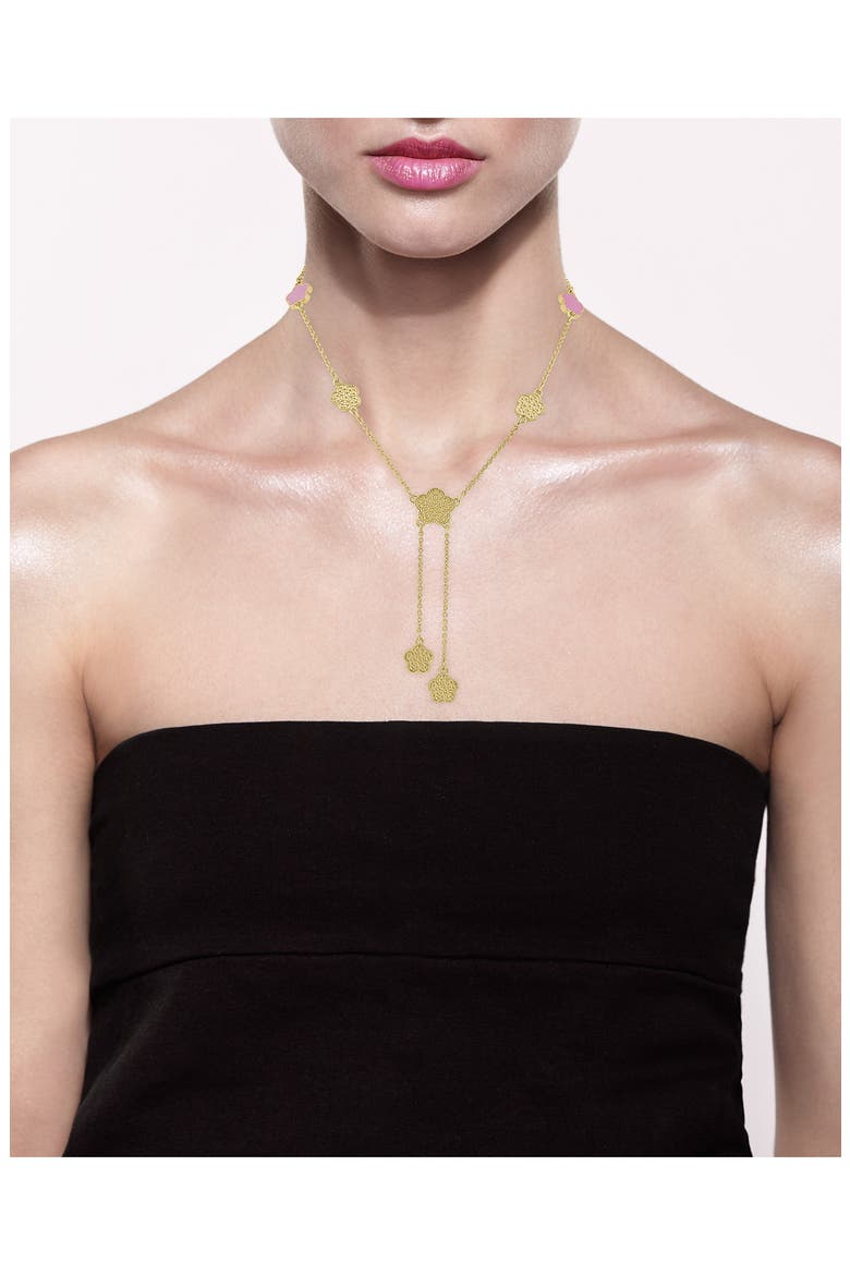 Enamel & Textured Clover Lariat Necklace (Nordstrom Exclusive), Alternate, color, PINK/ GOLD