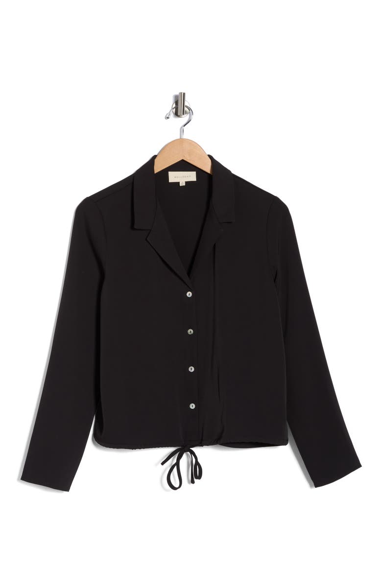 Long Sleeve Drawstring Hem Button-Up Shirt, Alternate, color, BLACK