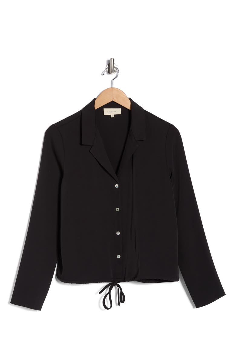 MELLODAY Long Sleeve Drawstring Hem Button-Up Shirt, Main, color, Black