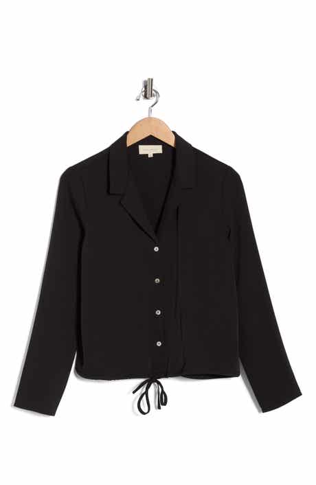 MELLODAY Long Sleeve Drawstring Hem Button-Up Shirt