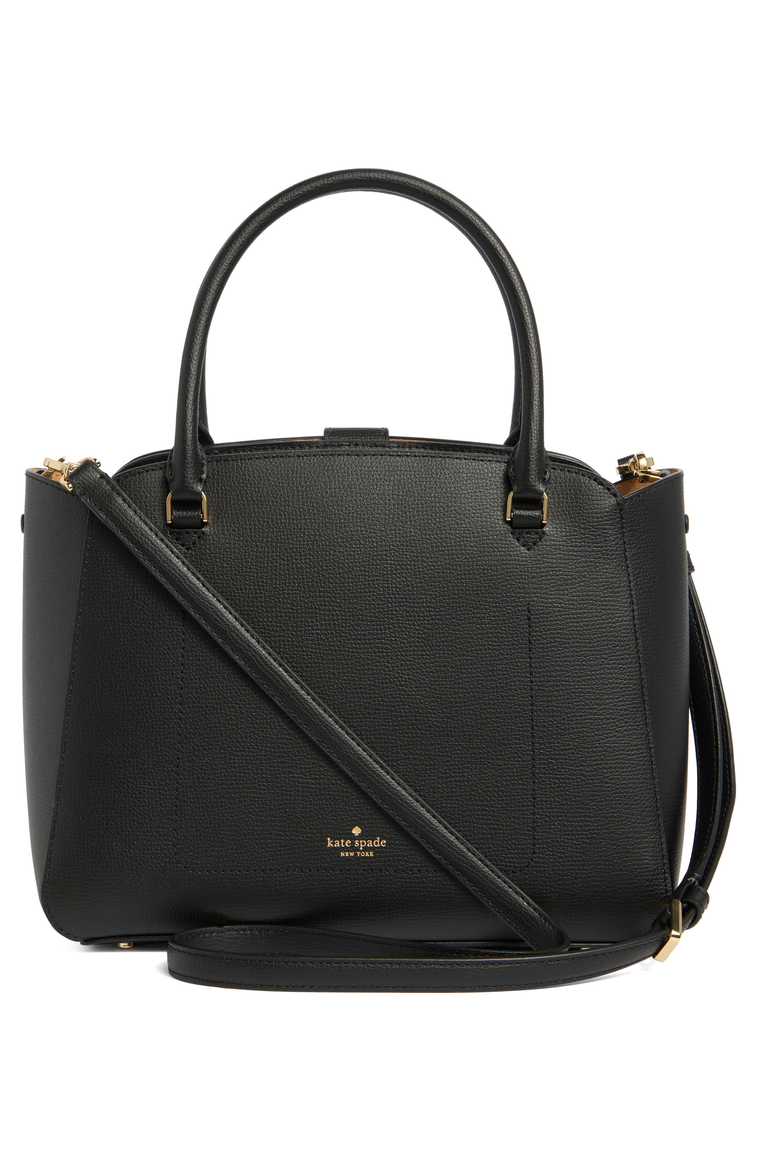 Kate Spade New York phoebe refined grained leather top handle bag, Alternate, color, Black