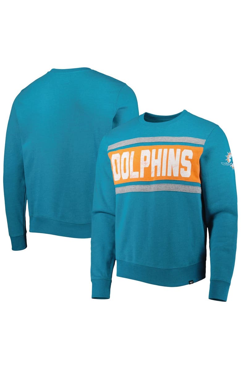 '47 Men's '47 Heathered Aqua Miami Dolphins Bypass Tribeca Pullover Sweatshirt, Main, color, 