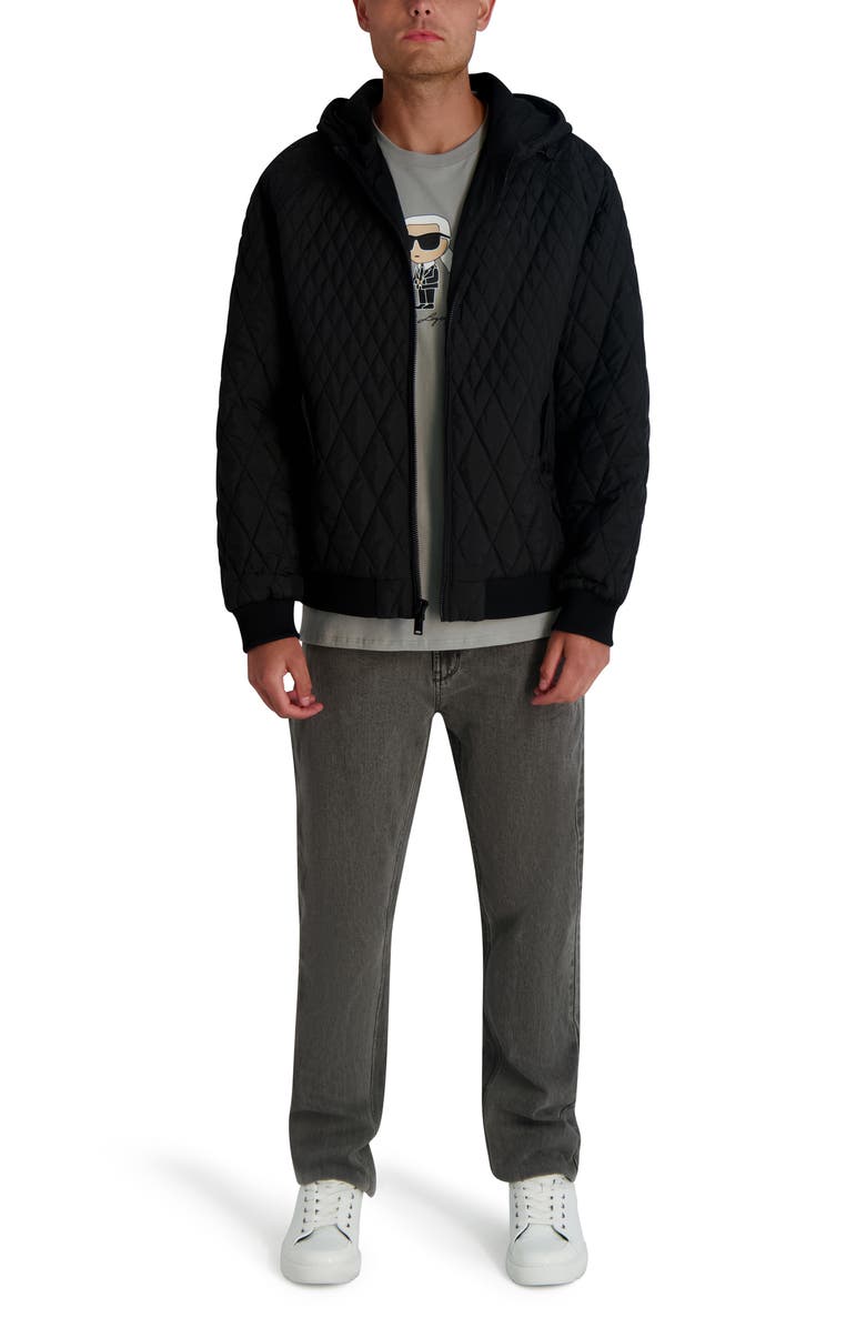KARL LAGERFELD PARIS Hooded Diamond Quilted Jacket, Alternate, color, Black