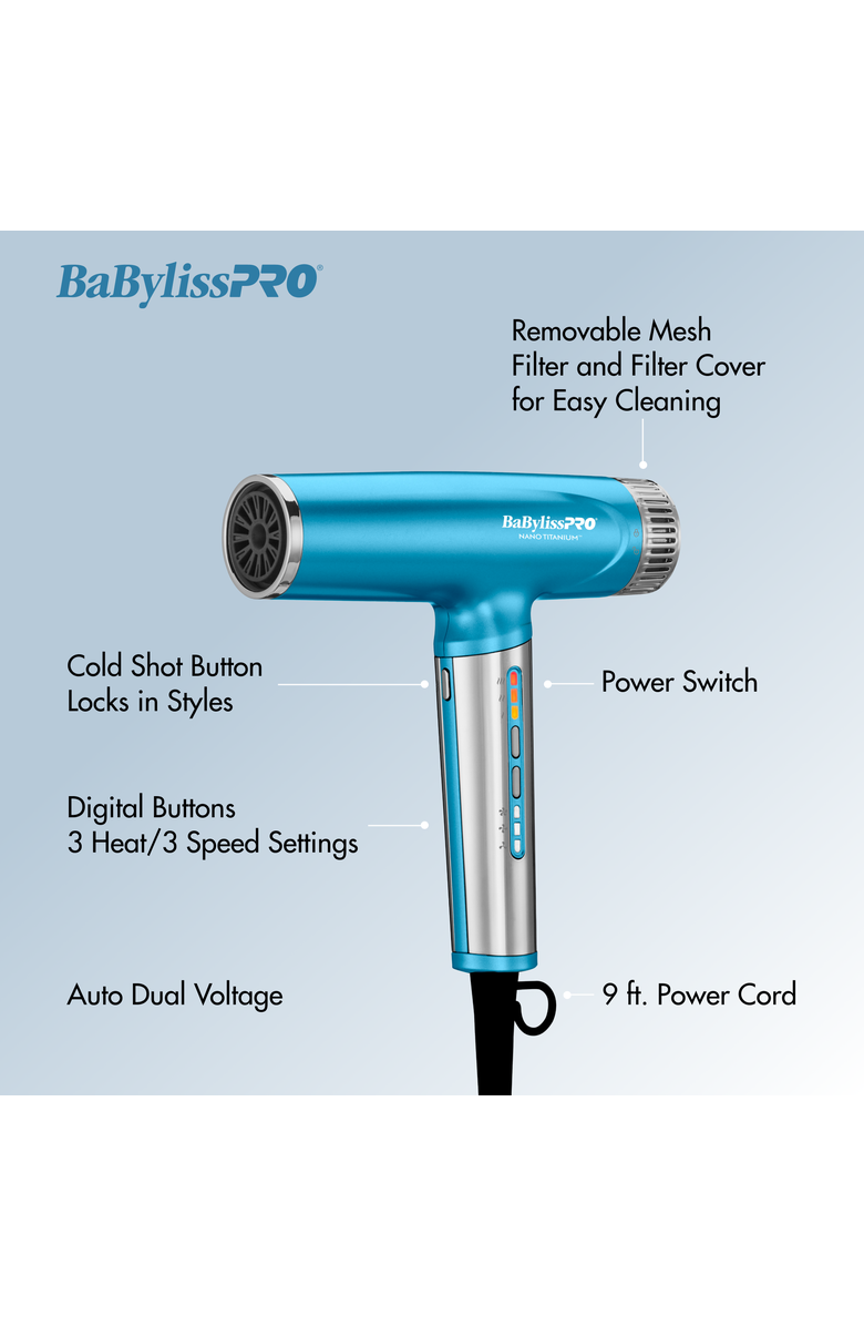 BaBylissPRO Nano Titanium Nano Light Ionic Dryer, Alternate, color, Blue