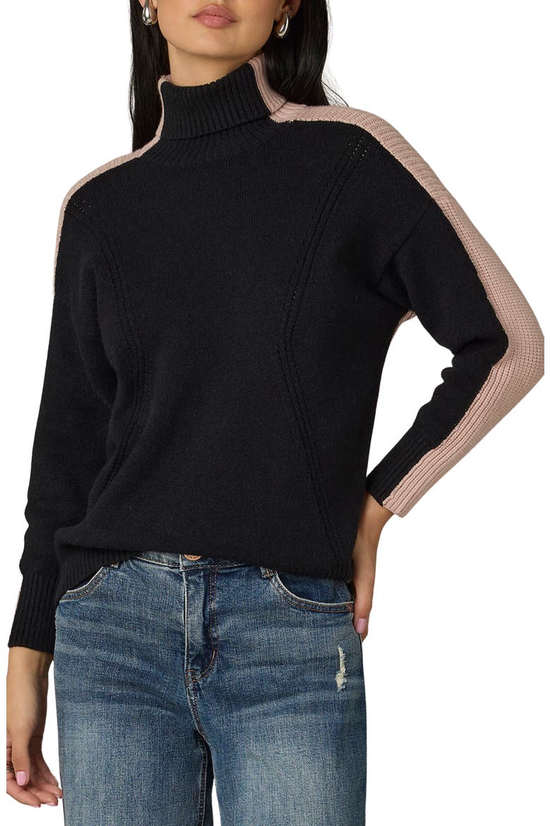 Colorblock Turtleneck Sweater, Main, color, BLACK/ MAHOGANY ROSE