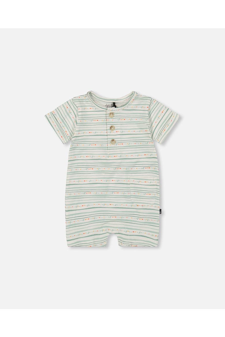 Printed Organic Cotton Romper, Main, color, White Printed Mint Green Lines