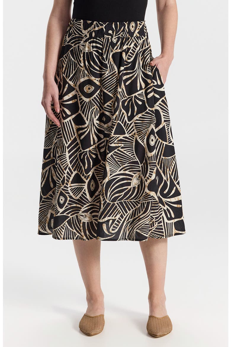 Varda Graphic A-line Midi Skirt, Alternate, color, Black With Brown-Cream Pattern