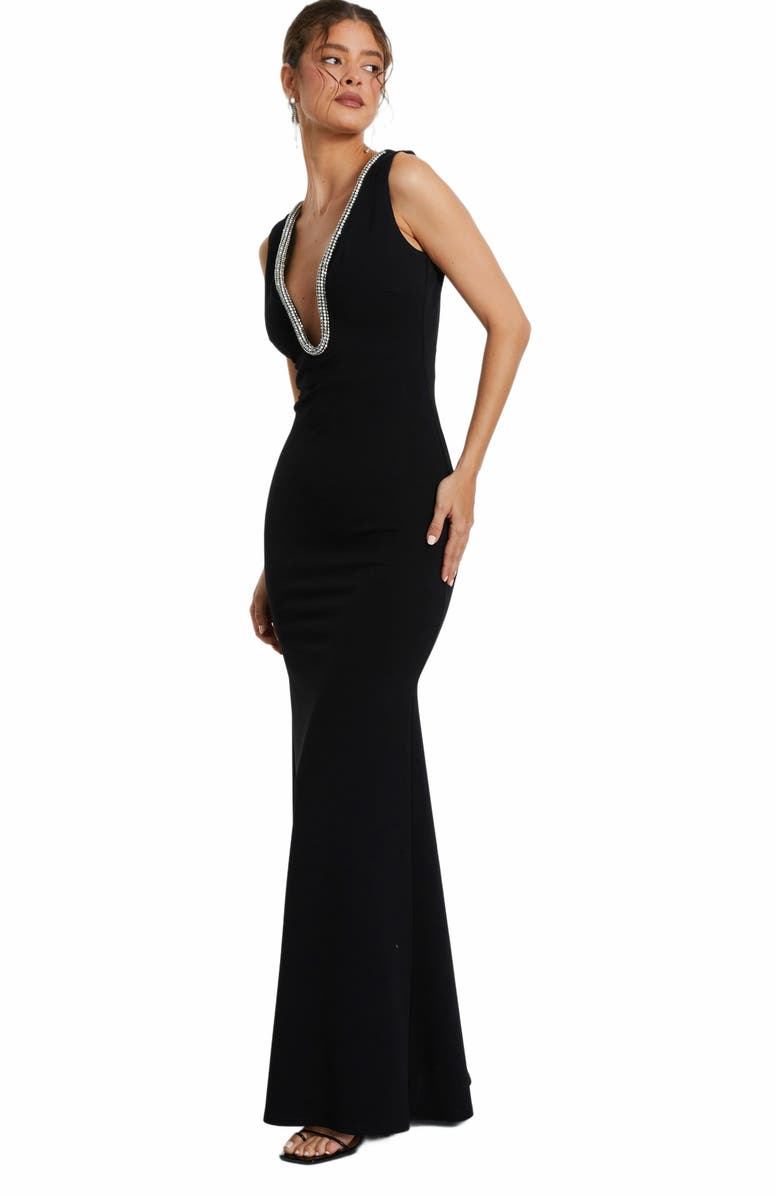 QUIZ Scuba Crepe Diamante Trim Fishtail Maxi Dress, Alternate, color, 