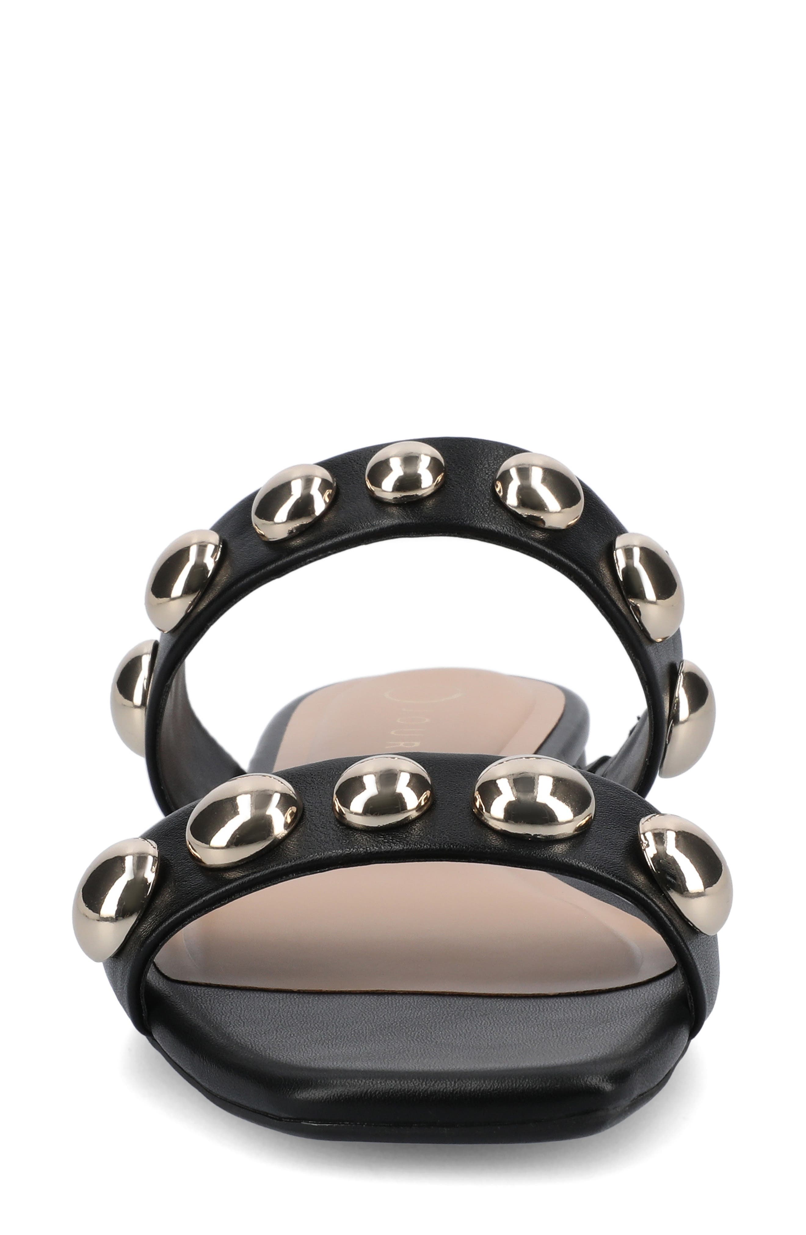 Journee Collection Frida Studded Slide Sandal, Alternate, color, Black/ Gold