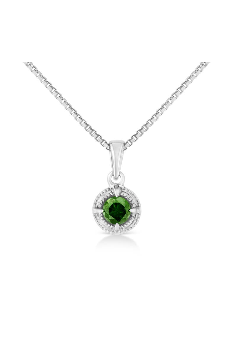 Haus of Brilliance Silver 1/5 Cttw Treated Green Diamond Solitaire 18" Milgrain Pendant Necklace, Main, color, Green Diamond