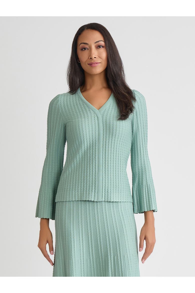 Scalloped Ribbed Knit Bell Sleeve Top, Main, color, Mystic Green
