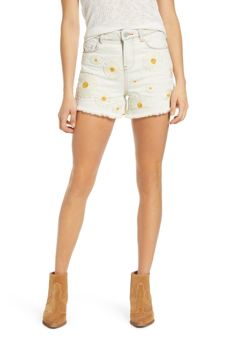 Daisy Duke Embroidered Denim Shorts, Main, color, DAISY LIGHT WASH