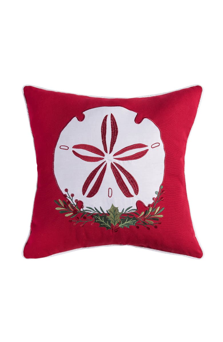 C&F Home Sea Life Sand Dollar Christmas Throw Pillow, 18" x 18", Main, color, Red