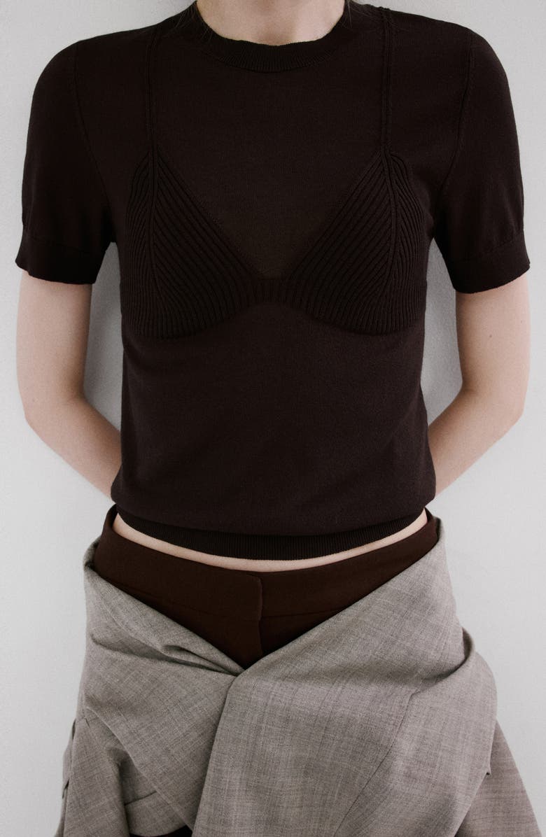 MANGO Short Sleeve Sweater, Alternate, color, Brown