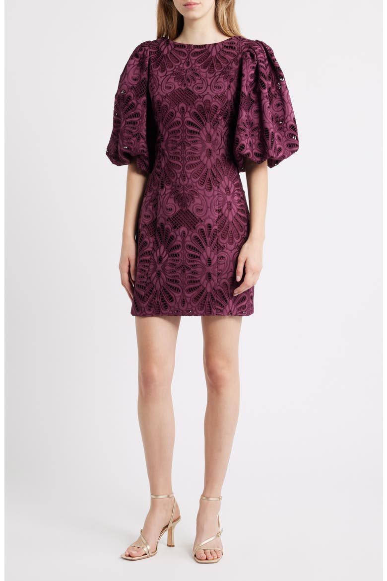 Kesia Embroidered Paisley Minidress, Main, color, PURPLE