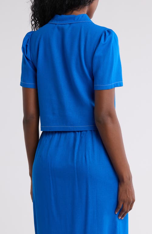 Love By Design Abby Button Front Short Sleeve Top In Princess Blue
