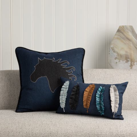 Believe Handmade Feather Embroidered Applique Indoor & Outdoor Accent Pillow