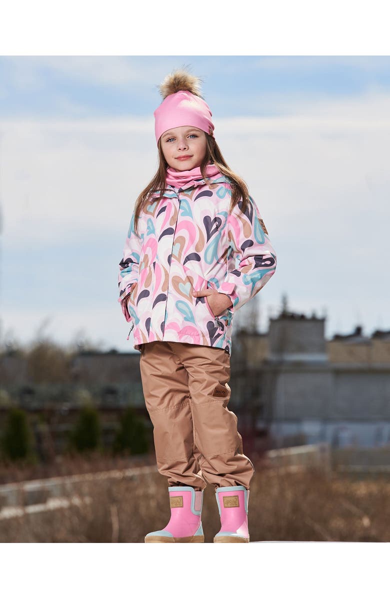 Deux par Deux Girl's 3-In-1 Mid-Season Outerwear Set With Printed Jacket Light Pink And Beige Pant, Alternate, color,
