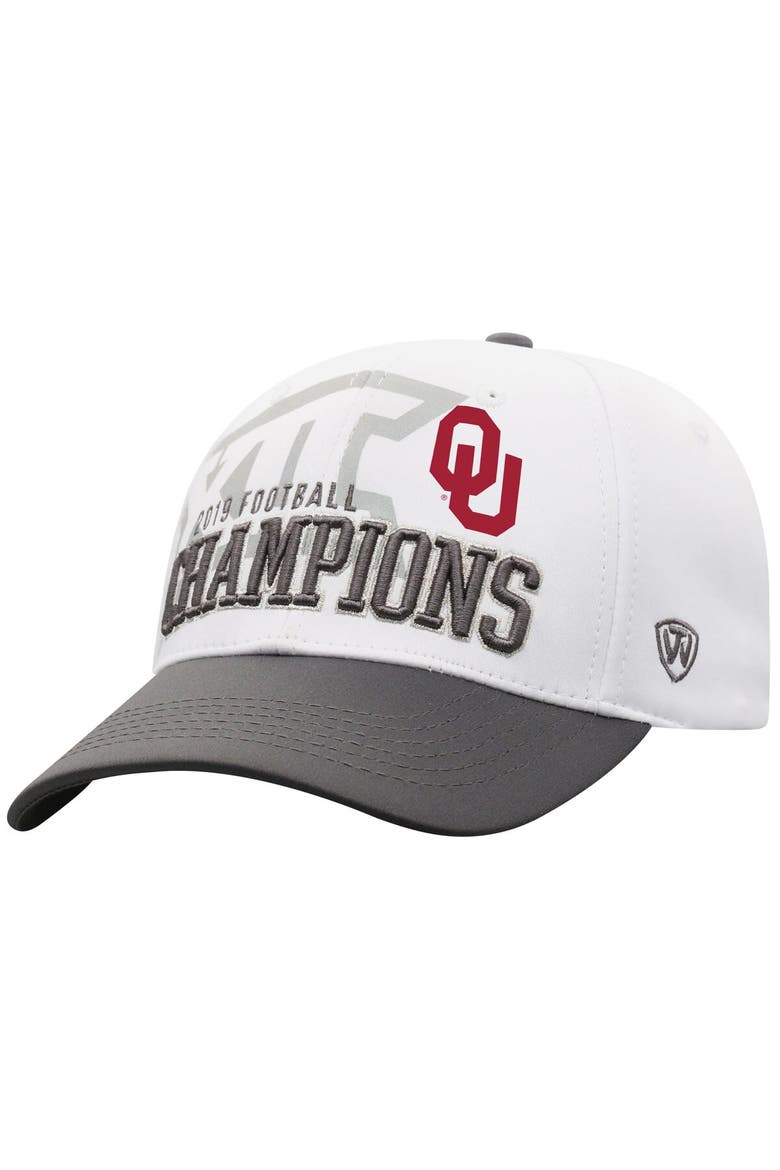 Men's Top of the World White/Gray Oklahoma Sooners 2019 Big 12 Football Champions Locker Room Adjustable Hat, Main, color, White