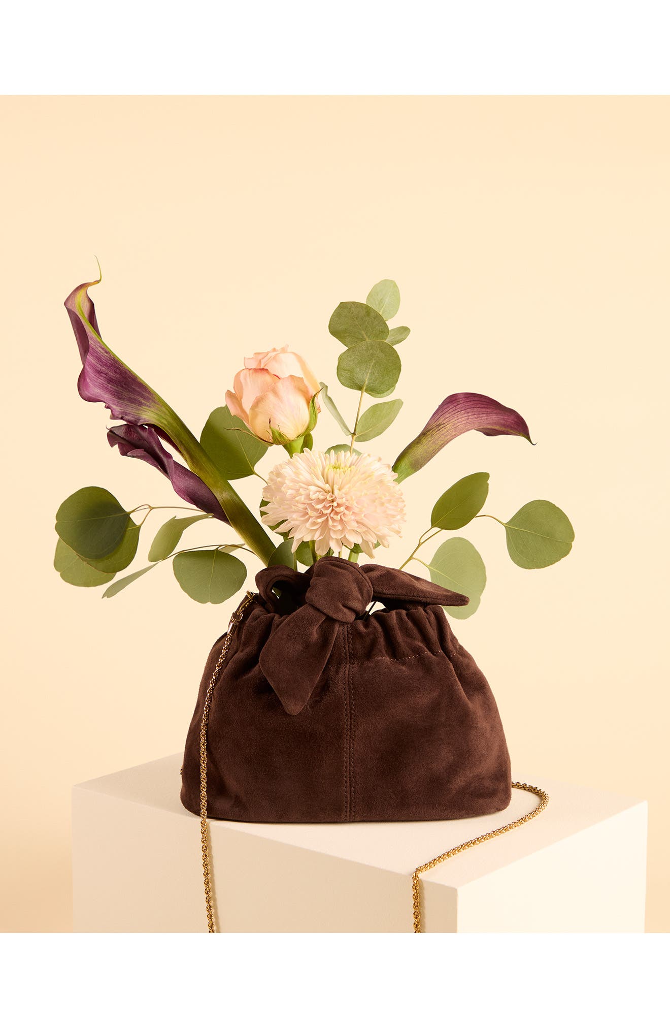 Emily Suede Top Knot Bag, Alternate, color, DARK BROWN