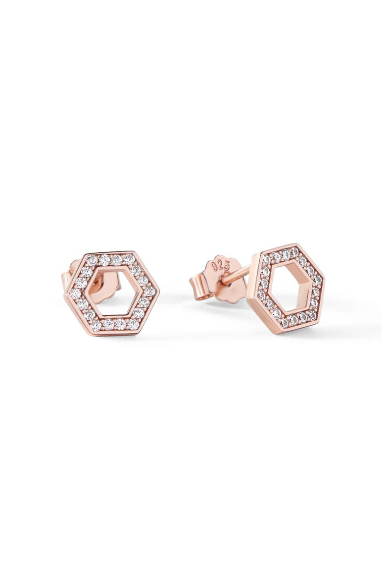 The Olivia Stud Earrings, Main, color, Rose Gold/White CZ