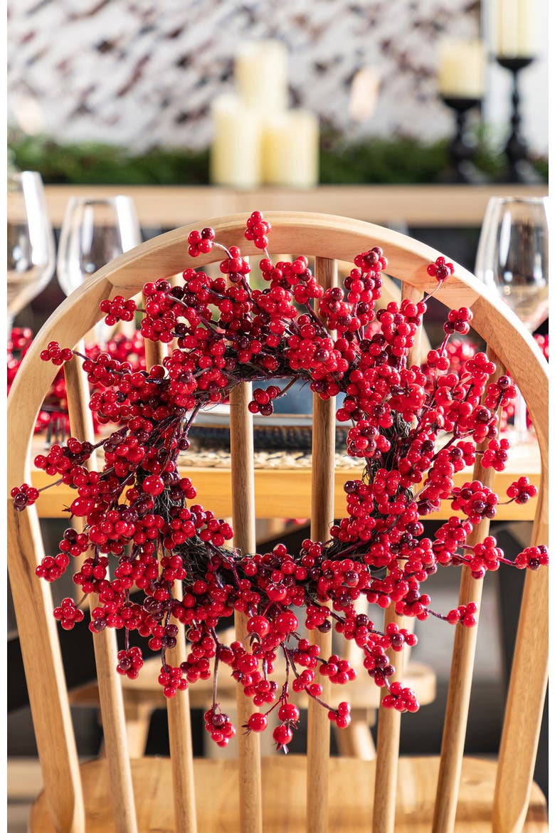 Set of 2 14"D Christmas Mini Red Berries Wreath, Alternate, color, Red