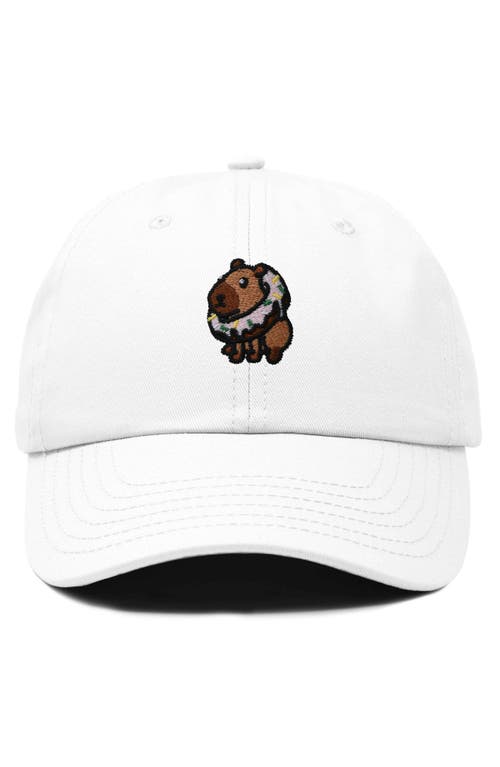 Dalix Capybara Donut Embroidered Cap In White