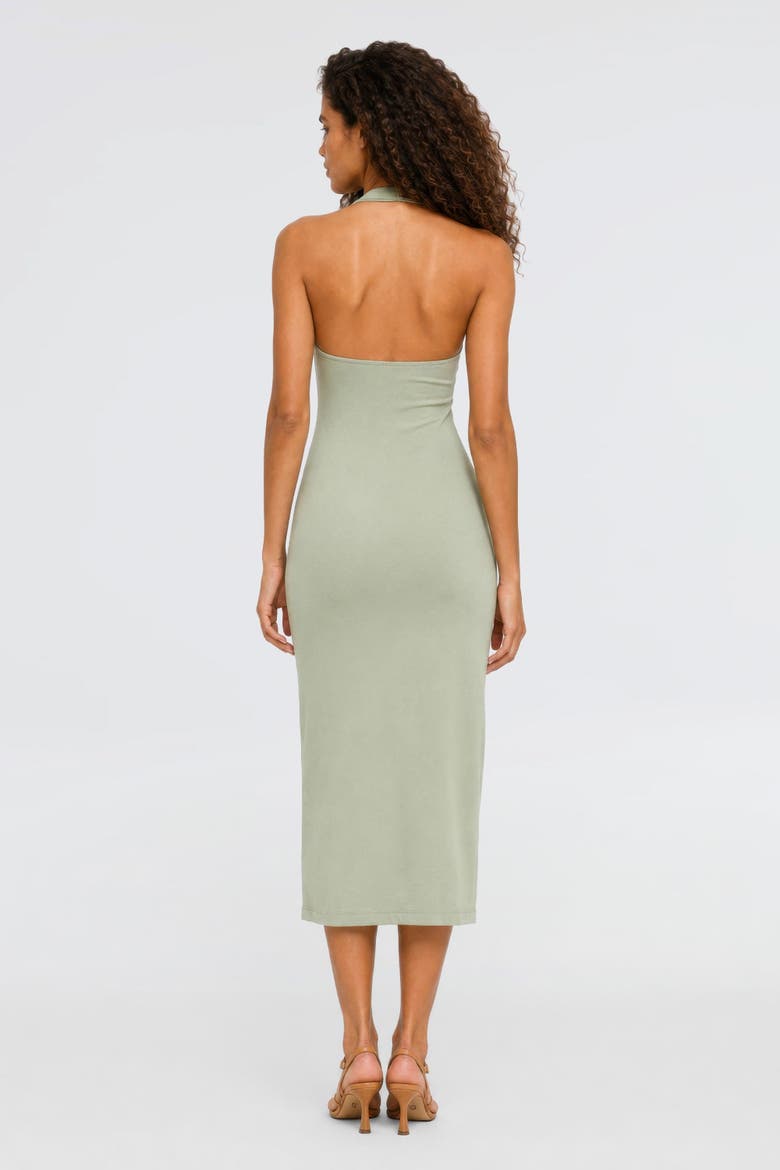 Orion Halter Neck Cotton Bodycon Midi Dress, Alternate, color, Dusty Olive