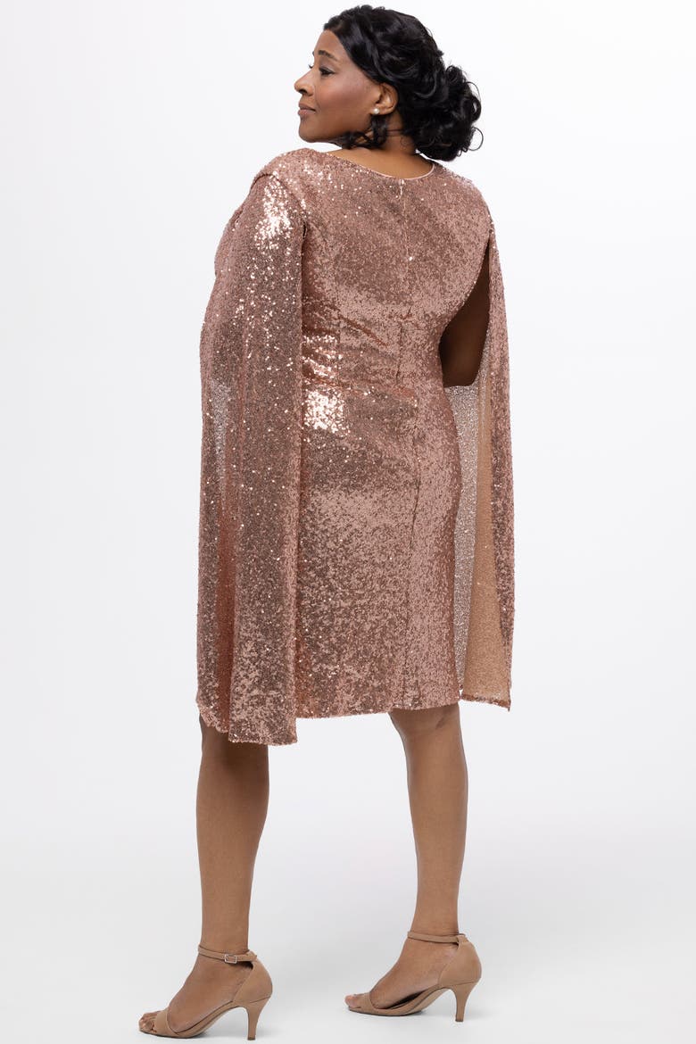 Sequin V-Neck Cape Sleeve Plus Size Party Dress, Alternate, color, Rose Gold