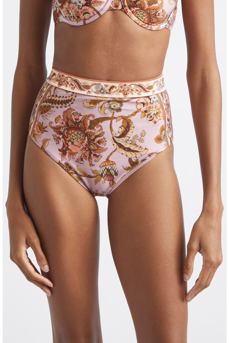 Aster High Waist Bikini Bottoms, Main, color, MAUVE JACOBEAN