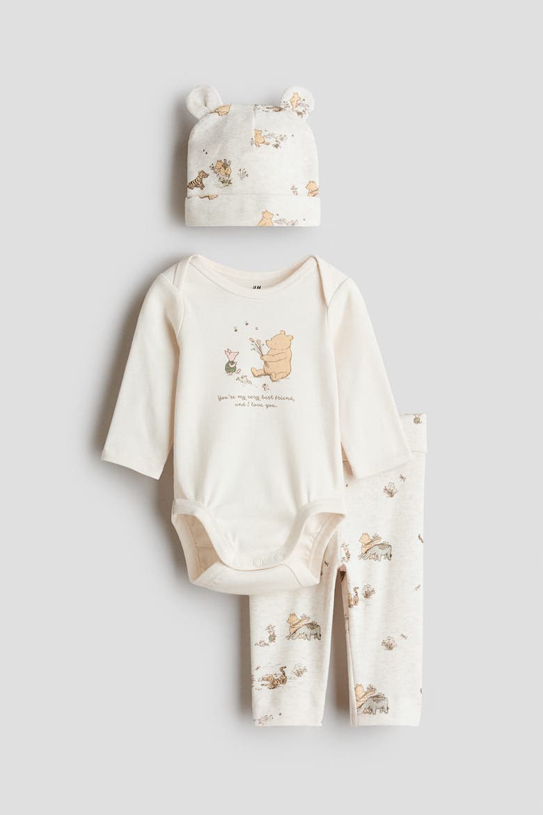 3-piece Printed Jersey Set, Alternate, color, Light beige/Winnie the Pooh