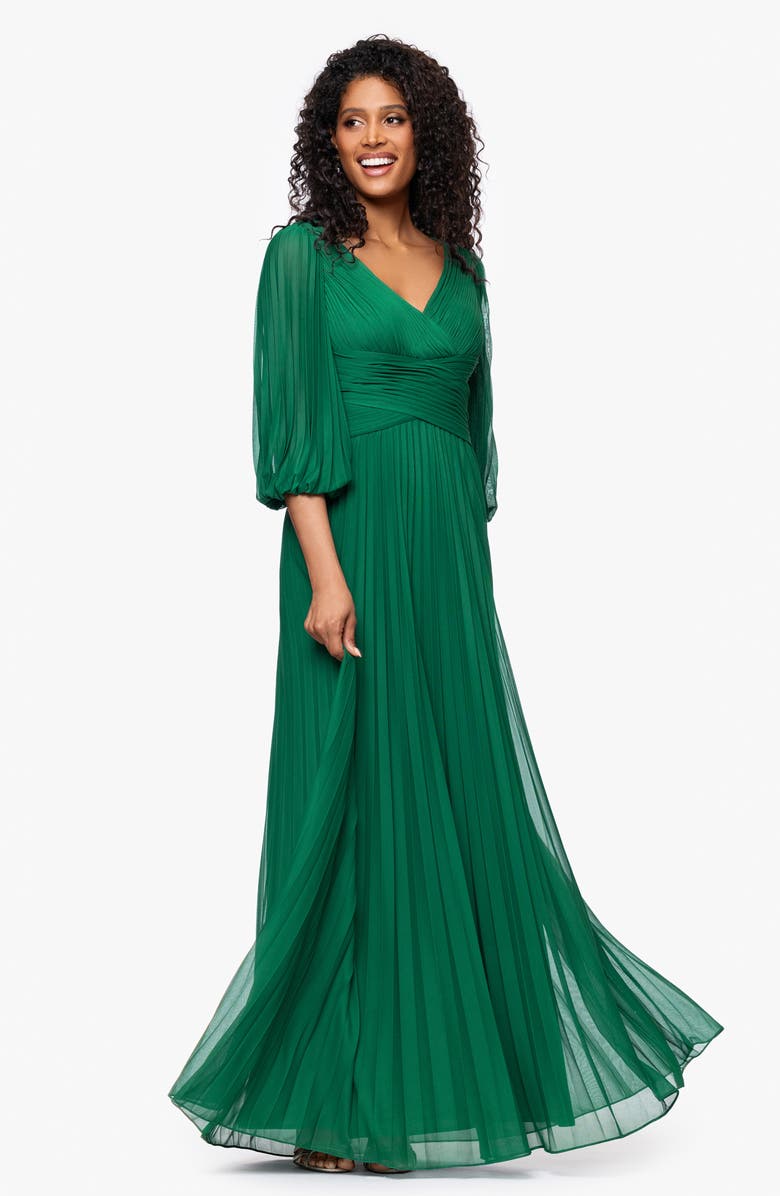 Betsy & Adam Pleated A-Line Dress, Alternate, color, Green