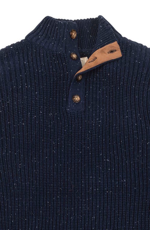 Hope & Henry Organic Mock Neck Cardigan Stitch Sweater In Blue