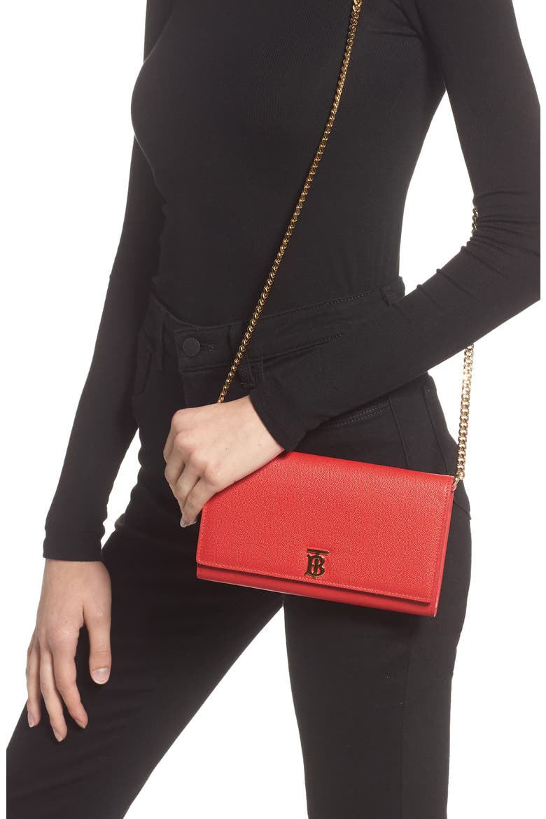 Monogram Motif Leather Wallet with Detachable Strap, Alternate, color, BRIGHT RED