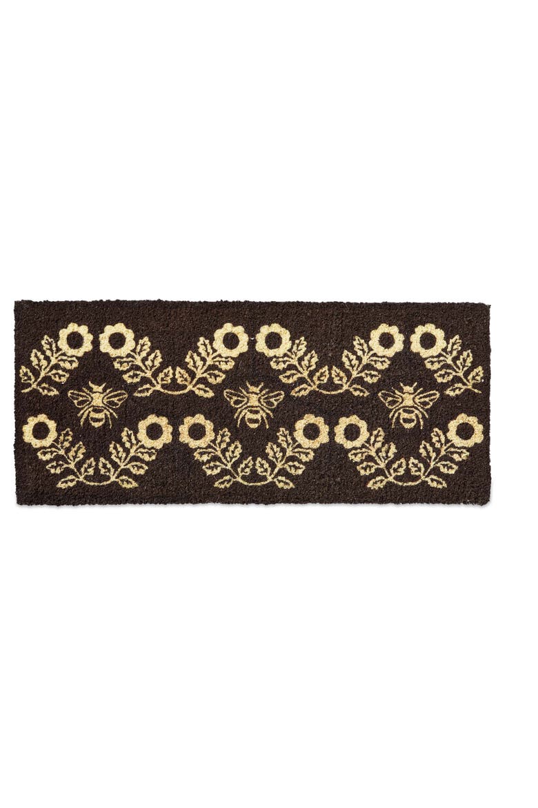 Bee and Flower Coir Door Mat - Everyday Multicolor Doormat, Main, color, Black