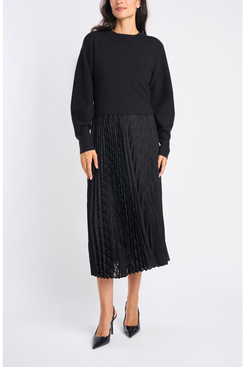 Mixed Media Plaid Dress, Main, color, RICH BLACK